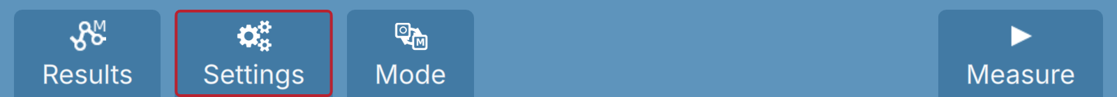 BactoSense — Home toolbar: Settings
