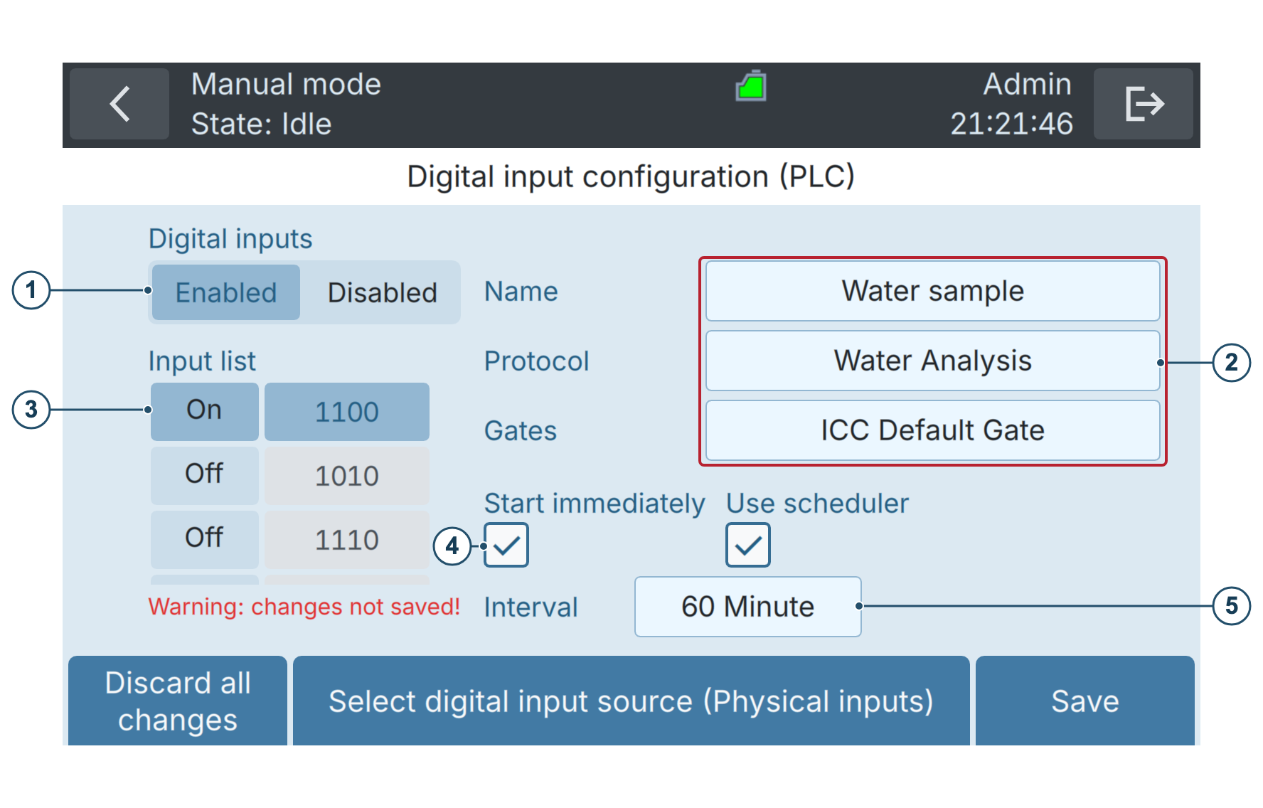 BactoSense — Digital input configuration