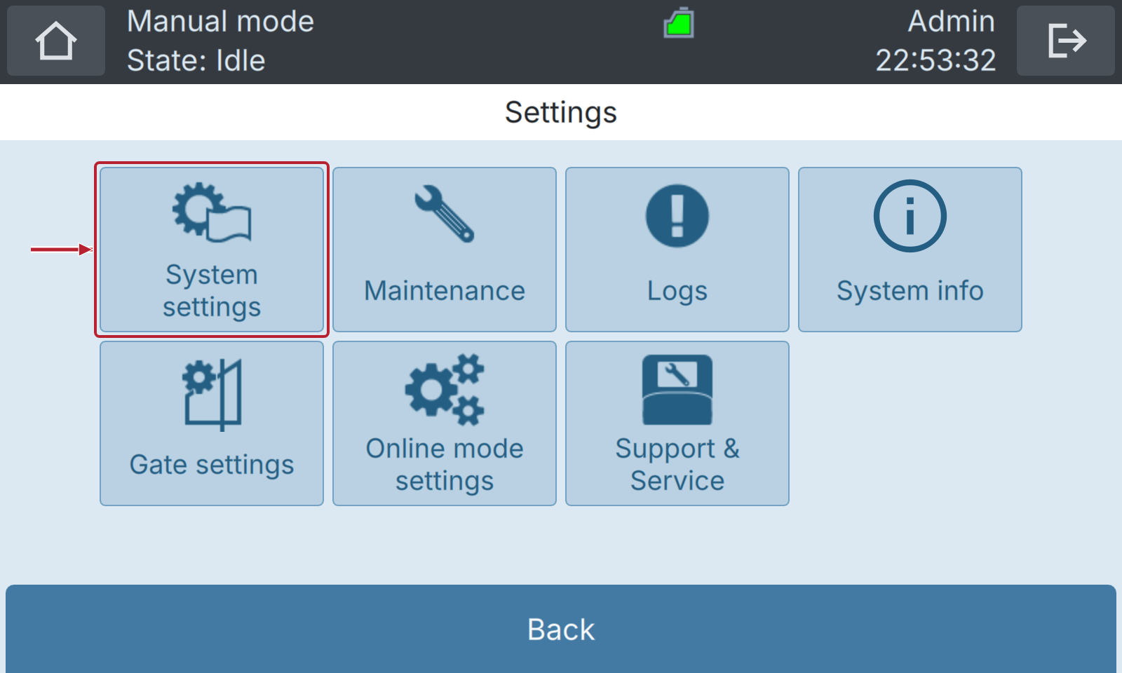 BactoSense — Settings menu: System settings