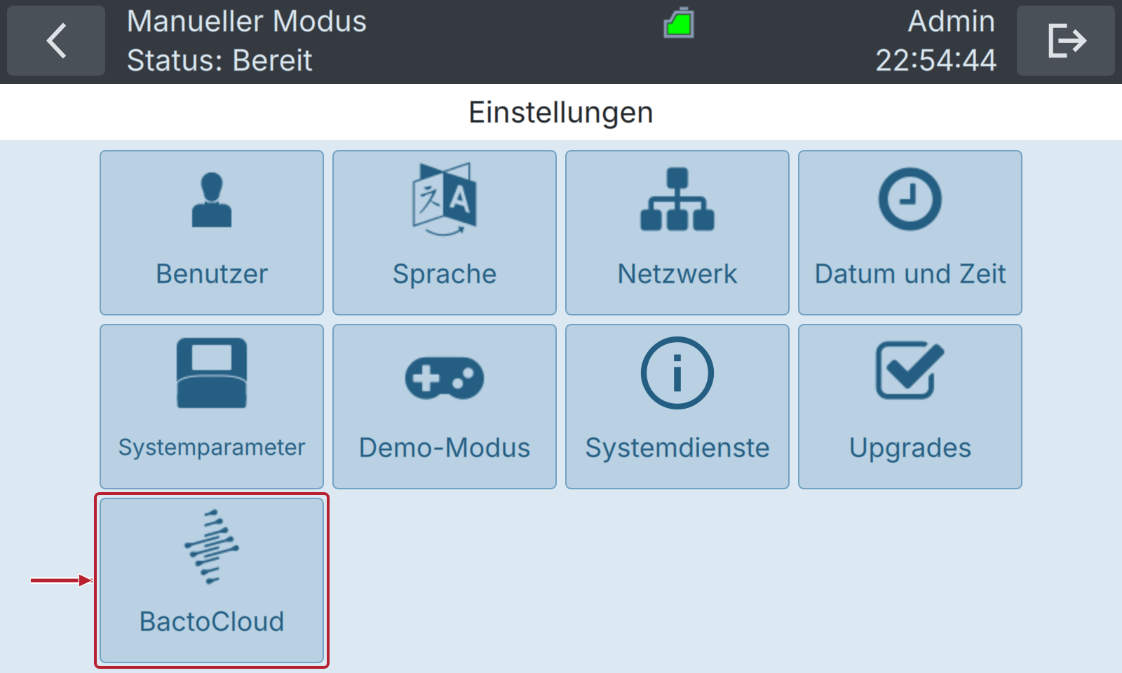 BactoSense — Systemeinstellungen: BactoCloud