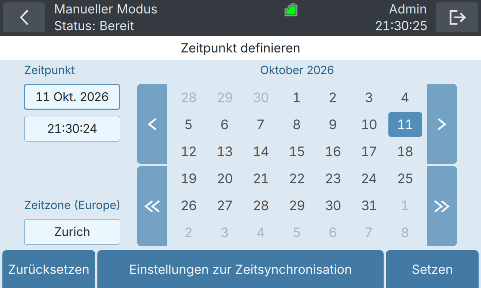 BactoSense — Datum und Uhrzeit