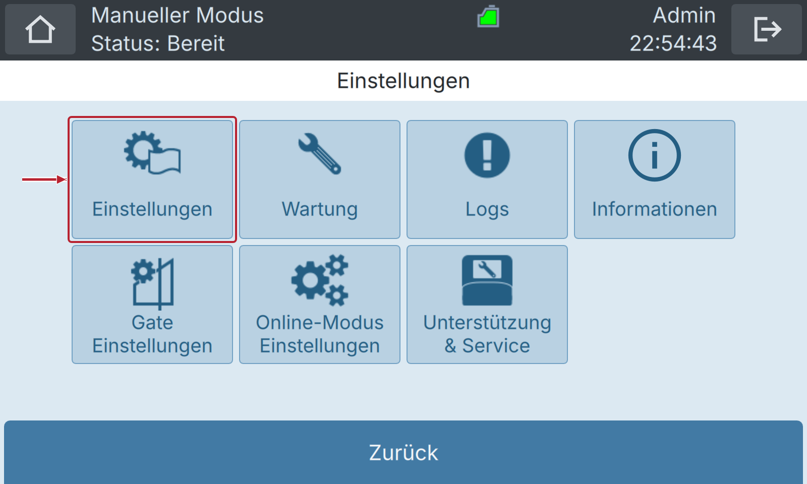 BactoSense — Einstellungsmenü: Systemeinstellungen