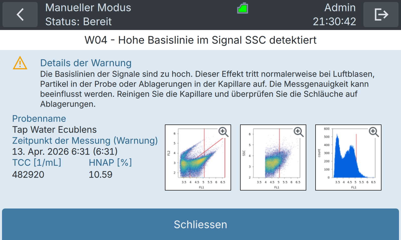 BactoSense — Warnung bei hohem SSC-Basissignal