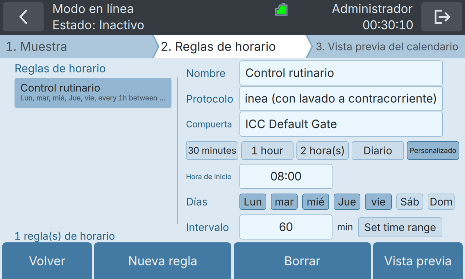 BactoSense — Regla personalizada para días de la semana