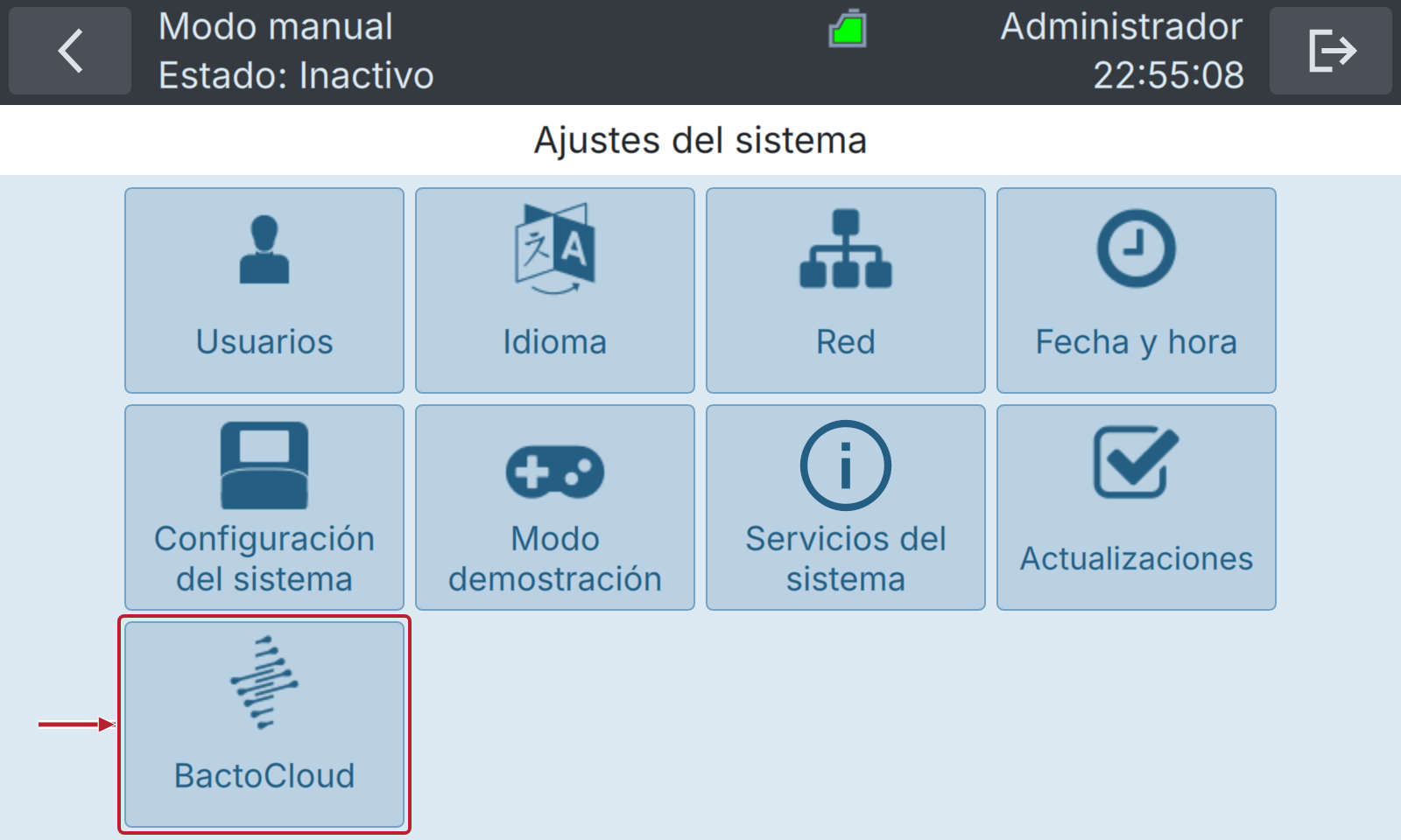 BactoSense — Ajustes del sistema: BactoCloud