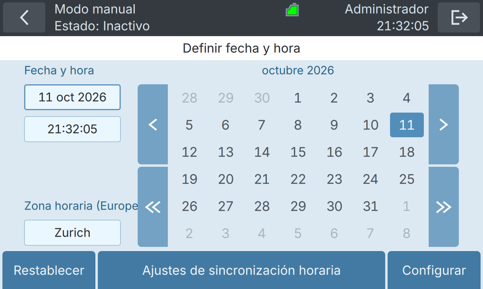 BactoSense — Fecha y hora