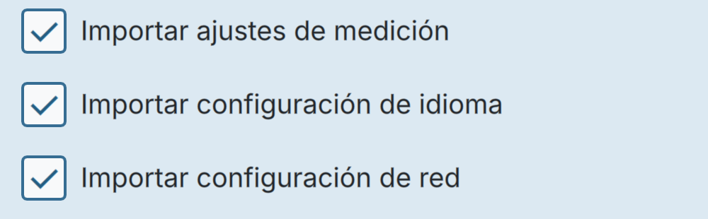 BactoSense — Opciones de importación de ajustes