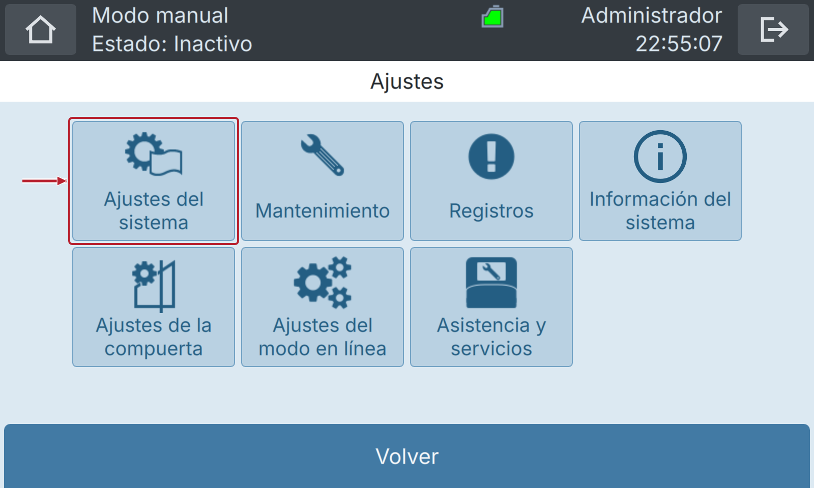 BactoSense — Menú Ajustes: Ajustes del sistema