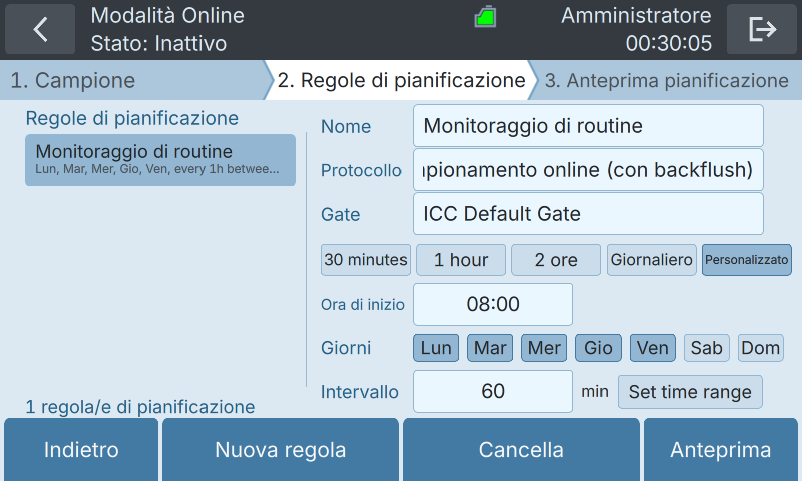 BactoSense — Regola personalizzata per i giorni della settimana