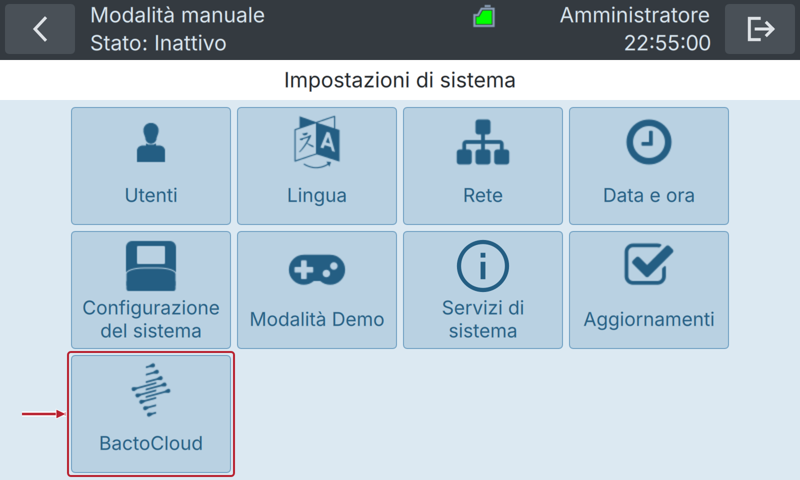 BactoSense — Impostazioni di sistema: BactoCloud