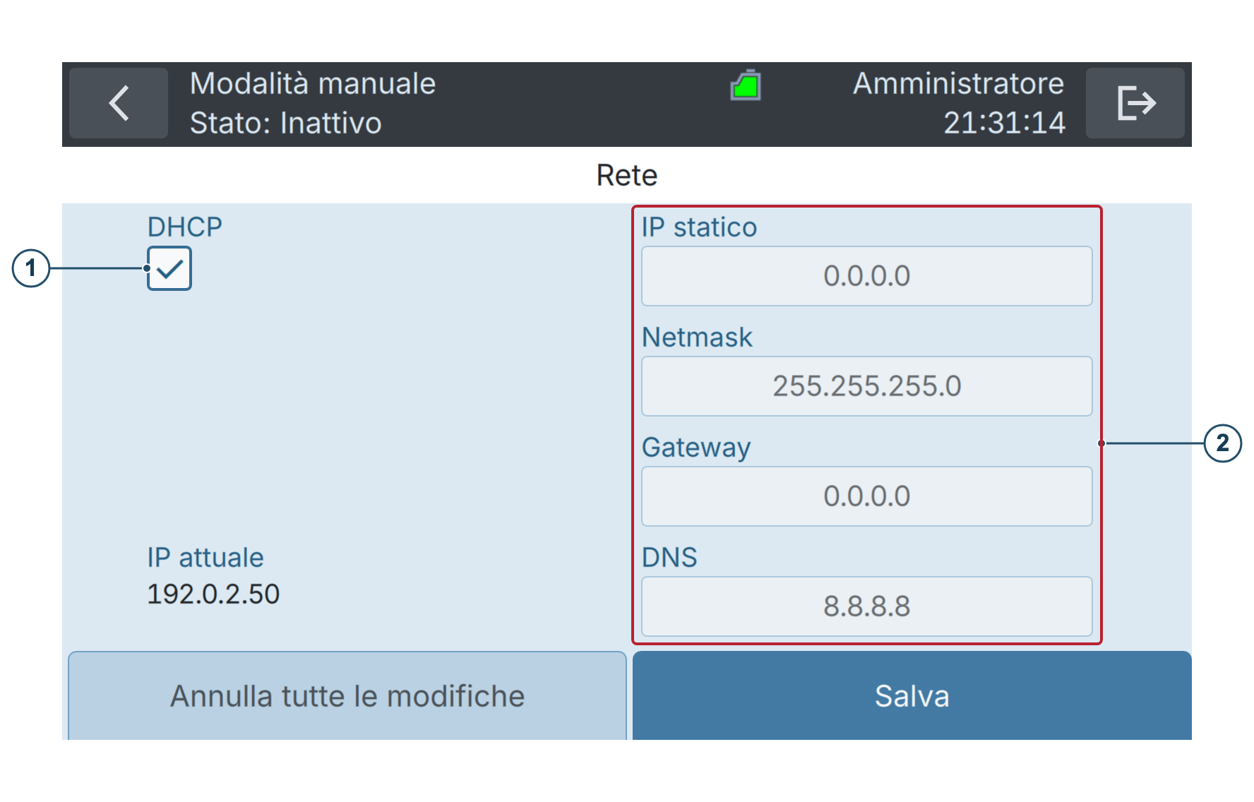 BactoSense — Configurazione della rete