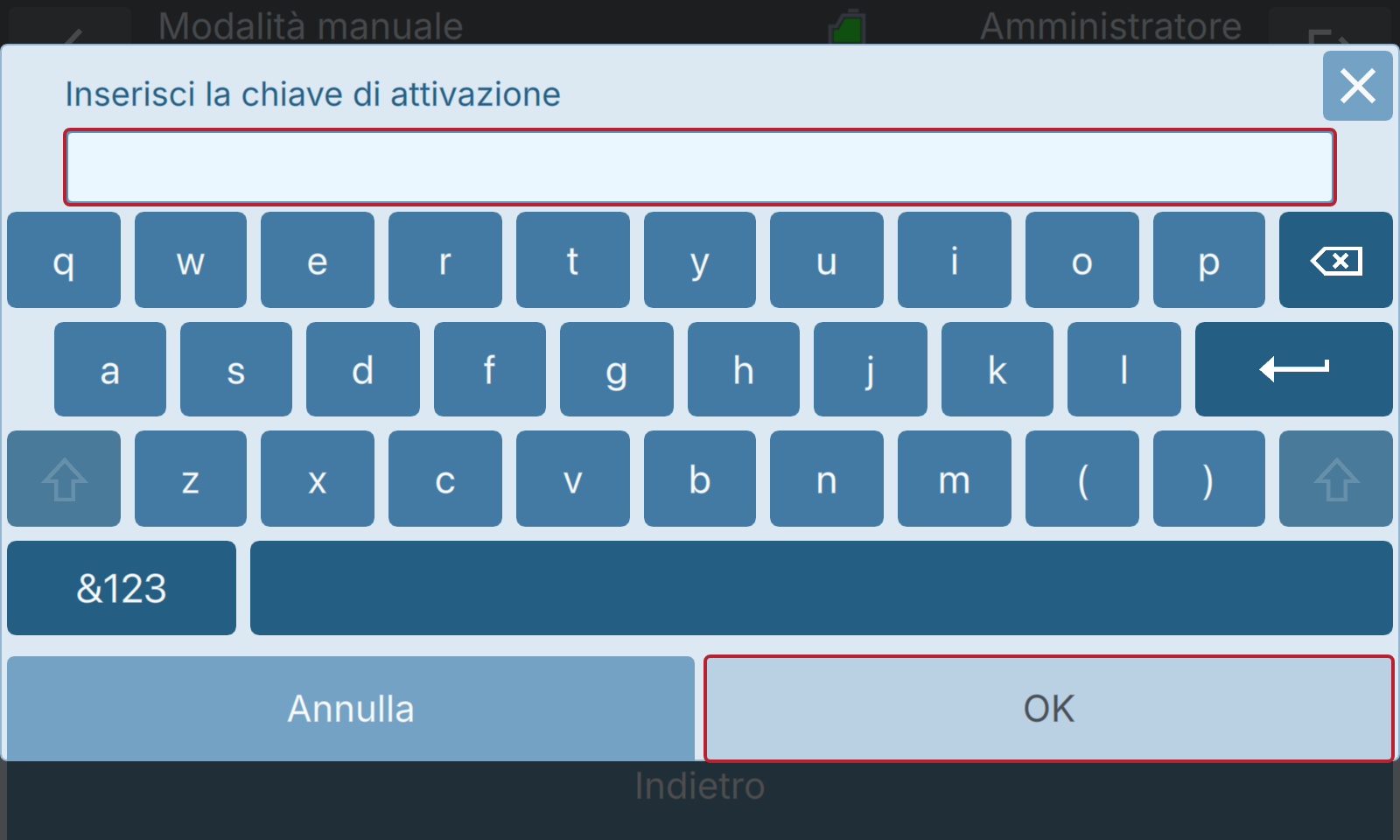 BactoSense — Inserimento della chiave di attivazione del pacchetto Scientific