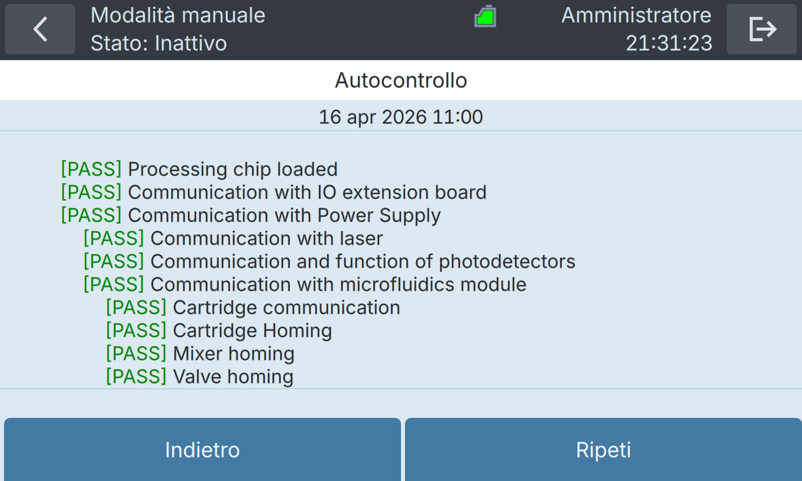 BactoSense — Risultati dell’autotest