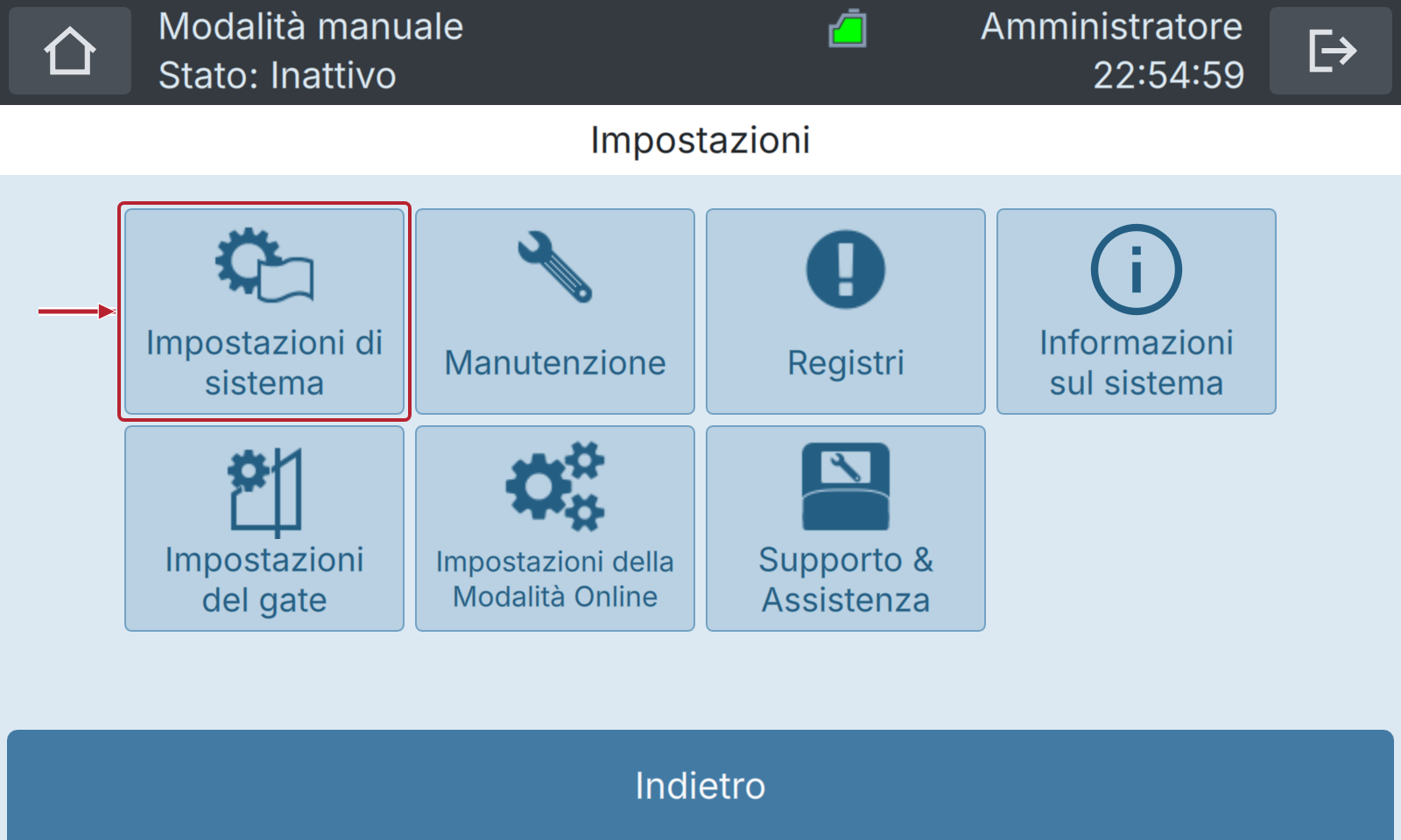 BactoSense — Menu Impostazioni: Impostazioni di sistema